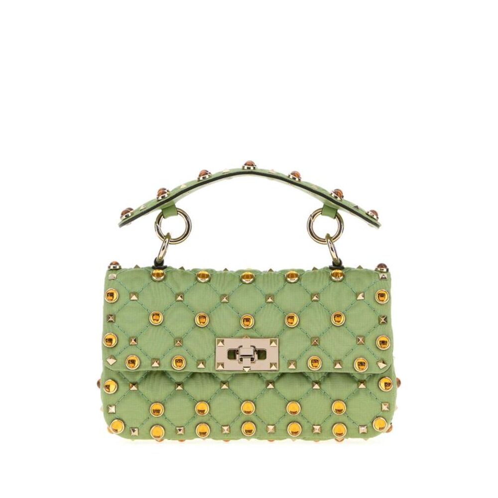 Valentino Garavani Women Green Fabric Rockstud Handbag